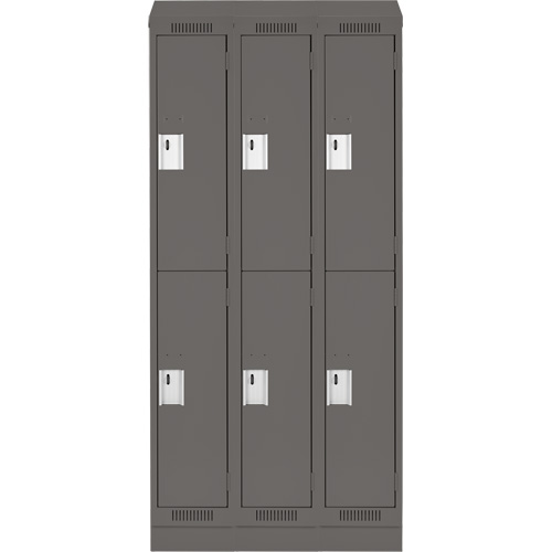 Clean Line Lockers, 2 -tier, Bank of 3, 36" x 18" x 82", Steel, Charcoal, Rivet (Assembled) Equipex