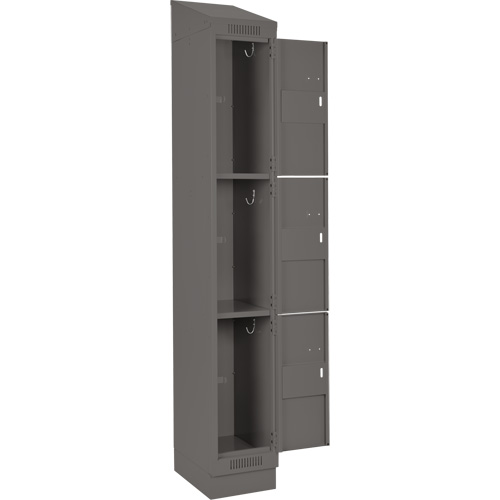 Clean Line Lockers, 3 -tier, Bank of 4, 48" x 18" x 82", Steel, Charcoal, Rivet (Assembled) Equipex