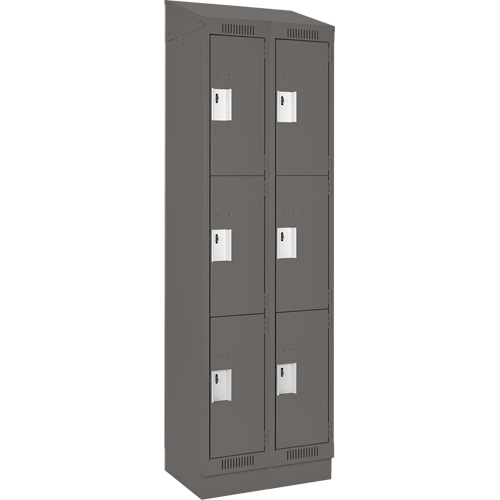 Clean Line Lockers, 3 -tier, Bank of 2, 24" x 18" x 82", Steel, Charcoal, Rivet (Assembled) Equipex