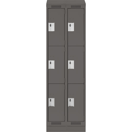 Clean Line Lockers, 3 -tier, Bank of 2, 24" x 18" x 82", Steel, Charcoal, Rivet (Assembled) Equipex