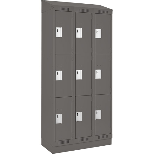 Clean Line Lockers, 3 -tier, Bank of 3, 36" x 18" x 82", Steel, Charcoal, Rivet (Assembled) Equipex