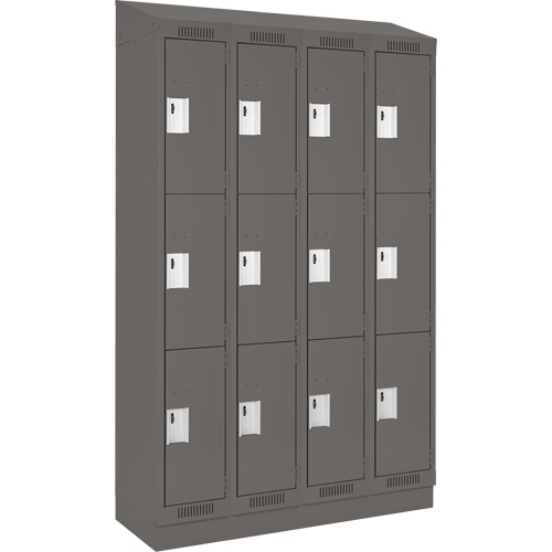Clean Line Lockers, 3 -tier, Bank of 4, 48" x 18" x 82", Steel, Charcoal, Rivet (Assembled) Equipex