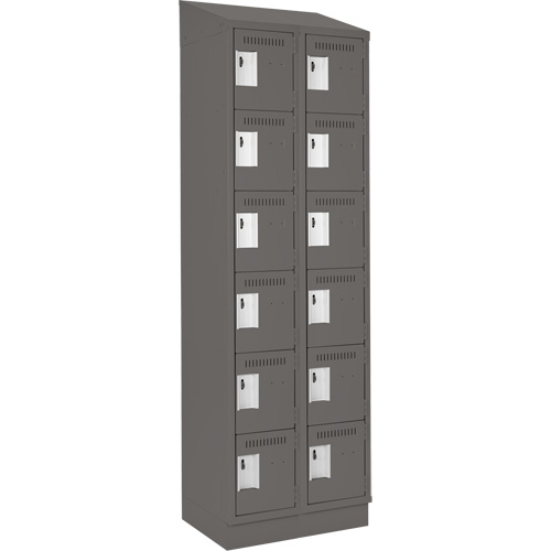 Clean Line Lockerette, 6 -tier, Bank of 2, 24" x 18" x 82", Steel, Charcoal, Rivet (Assembled) Equipex