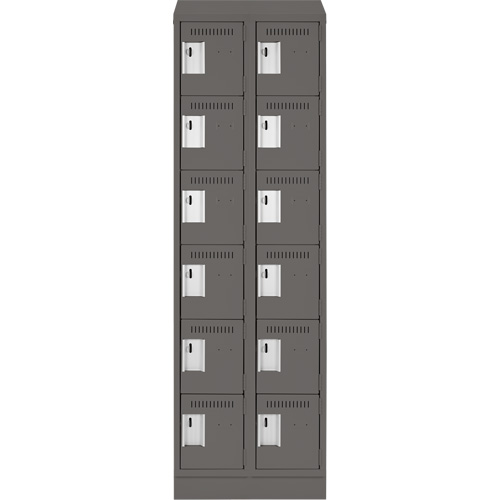 Clean Line Lockerette, 6 -tier, Bank of 2, 24" x 18" x 82", Steel, Charcoal, Rivet (Assembled) Equipex