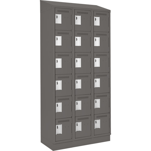 Clean Line Lockerette, 6 -tier, Bank of 3, 36" x 18" x 82", Steel, Charcoal, Rivet (Assembled) Equipex