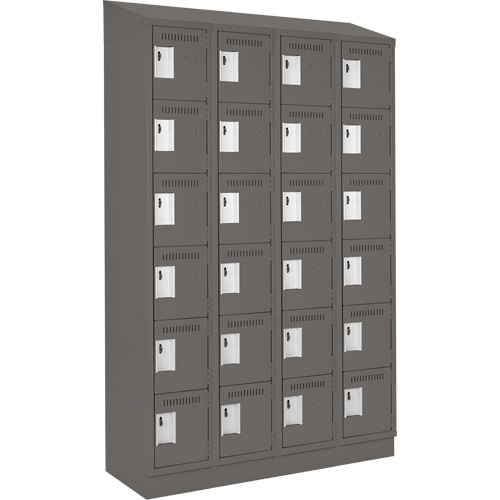 Clean Line Lockerette, 6 -tier, Bank of 4, 48" x 18" x 82", Steel, Charcoal, Rivet (Assembled) Equipex