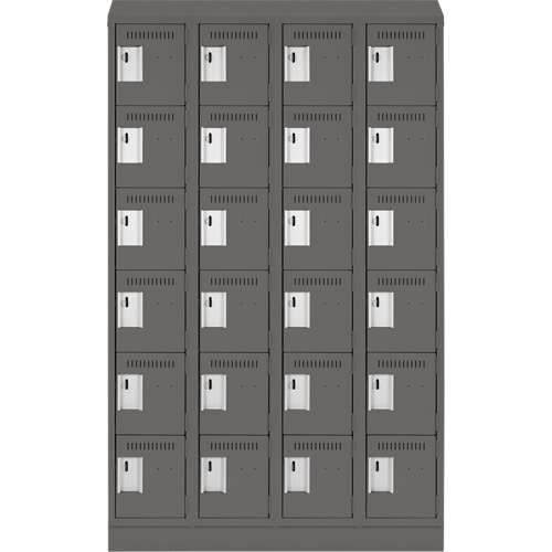Clean Line Lockerette, 6 -tier, Bank of 4, 48" x 18" x 82", Steel, Charcoal, Rivet (Assembled) Equipex
