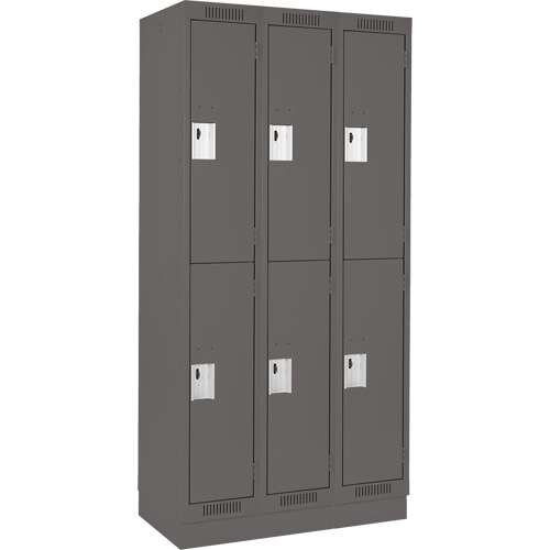Clean Line Lockers, 2 -tier, Bank of 3, 36" x 18" x 76", Steel, Charcoal, Rivet (Assembled) Equipex