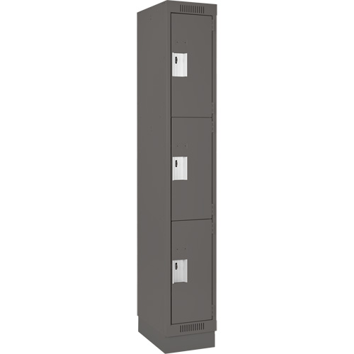 Clean Line Lockers, 3 -tier, 12" x 18" x 76", Steel, Charcoal, Rivet (Assembled) Equipex