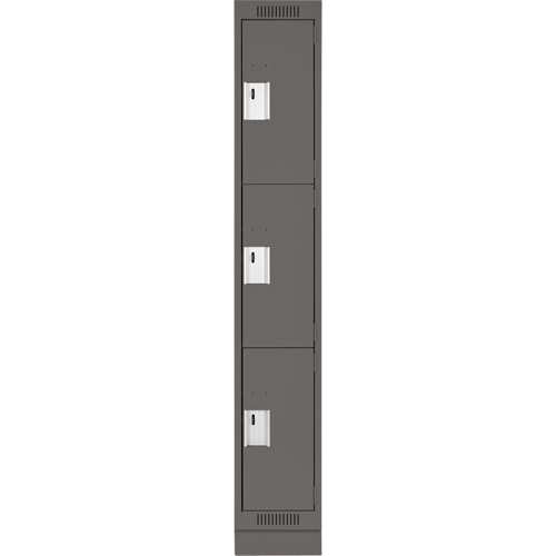 Clean Line Lockers, 3 -tier, 12" x 18" x 76", Steel, Charcoal, Rivet (Assembled) Equipex