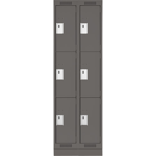 Clean Line Lockers, 3 -tier, Bank of 2, 24" x 18" x 76", Steel, Charcoal, Rivet (Assembled) Equipex