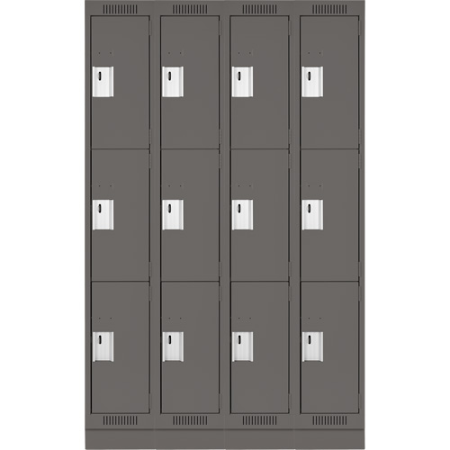 Clean Line Lockers, 3 -tier, Bank of 4, 48" x 18" x 76", Steel, Charcoal, Rivet (Assembled) Equipex