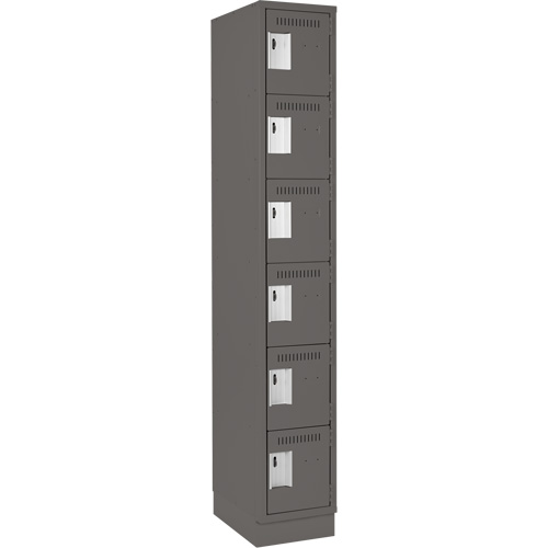 Clean Line Lockerette, 6 -tier, 12" x 18" x 76", Steel, Charcoal, Rivet (Assembled) Equipex