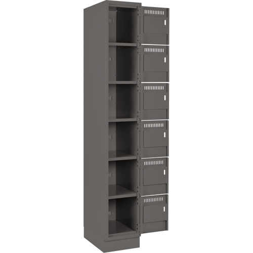 Clean Line Lockerette, 6 -tier, Bank of 3, 36" x 18" x 76", Steel, Charcoal, Rivet (Assembled) Equipex