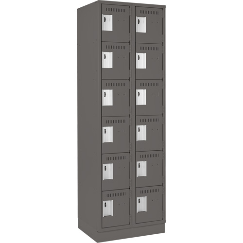 Clean Line Lockerette, 6 -tier, Bank of 2, 24" x 18" x 76", Steel, Charcoal, Rivet (Assembled) Equipex