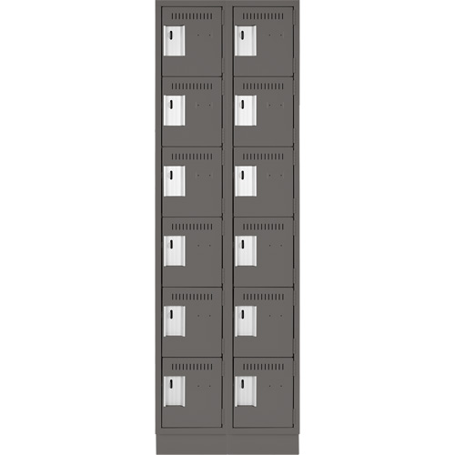 Clean Line Lockerette, 6 -tier, Bank of 2, 24" x 18" x 76", Steel, Charcoal, Rivet (Assembled) Equipex