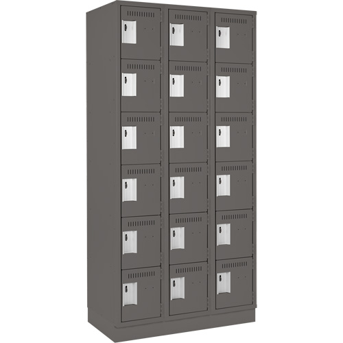 Clean Line Lockerette, 6 -tier, Bank of 3, 36" x 18" x 76", Steel, Charcoal, Rivet (Assembled) Equipex
