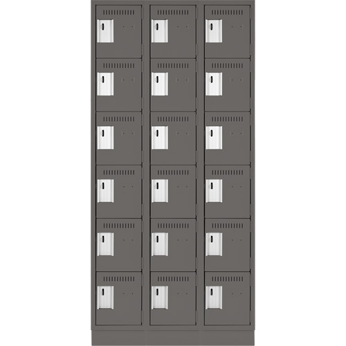 Clean Line Lockerette, 6 -tier, Bank of 3, 36" x 18" x 76", Steel, Charcoal, Rivet (Assembled) Equipex