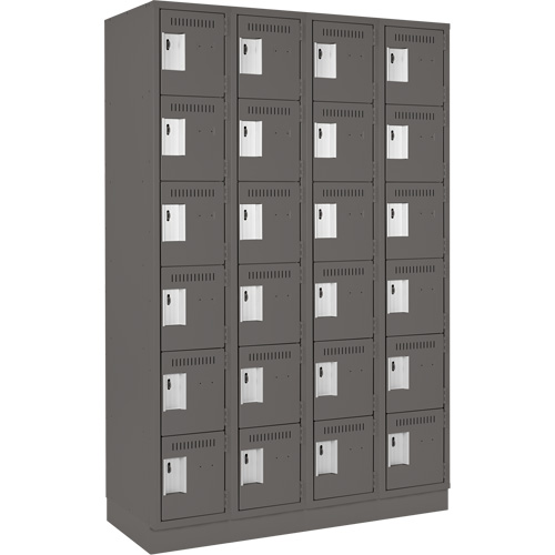 Clean Line Lockerette, 6 -tier, Bank of 4, 48" x 18" x 76", Steel, Charcoal, Rivet (Assembled) Equipex