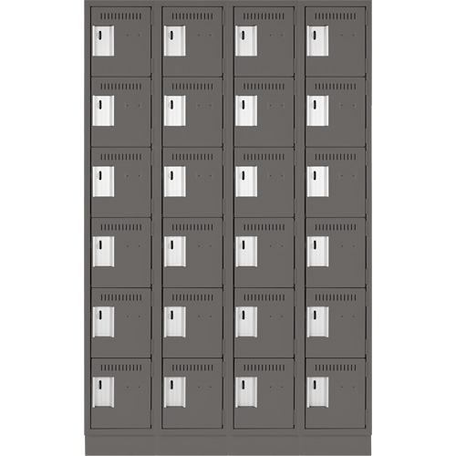 Clean Line Lockerette, 6 -tier, Bank of 4, 48" x 18" x 76", Steel, Charcoal, Rivet (Assembled) Equipex