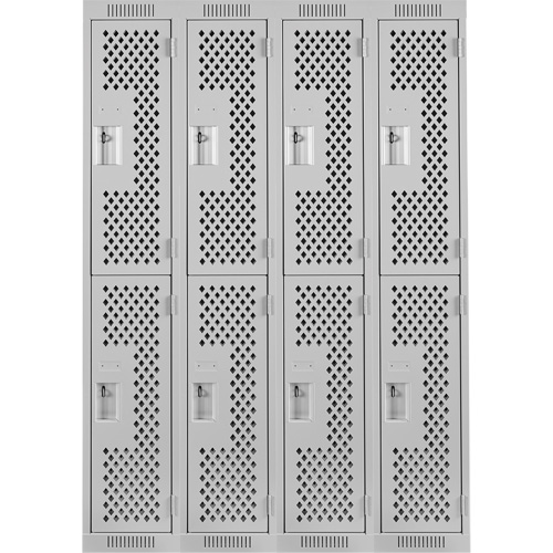 Casiers Clean Line, 2 niveaux, Bloc de 4, 48" x 15" x 72", Acier, Gris, Rivet (assembl&eacute;), Perfor&eacute; Equipex
