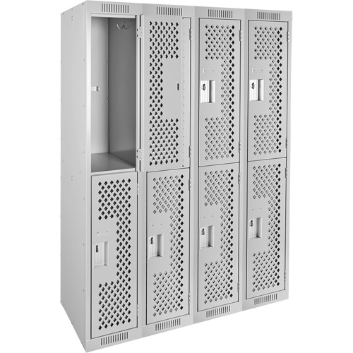 Casiers Clean Line, 2 niveaux, Bloc de 4, 48" x 15" x 72", Acier, Gris, Rivet (assembl&eacute;), Perfor&eacute; Equipex