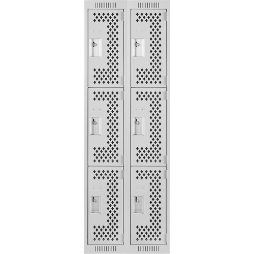 Clean Line Lockers, 3 -tier, Bank of 2, 24" x 12" x 72", Steel, Grey, Rivet (Assembled), Perforated Equipex