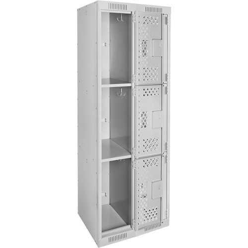Clean Line Lockers, 3 -tier, Bank of 2, 24" x 12" x 72", Steel, Grey, Rivet (Assembled), Perforated Equipex
