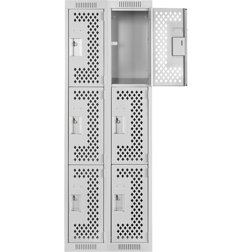Clean Line Lockers, 3 -tier, Bank of 2, 24" x 12" x 72", Steel, Grey, Rivet (Assembled), Perforated Equipex