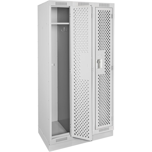 Clean Line Lockers, Bank of 3, 36" x 15" x 76", Steel, Grey, Rivet (Assembled), Perforated Equipex
