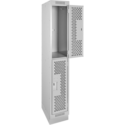 Casiers Clean Line, 2 niveaux, 12" x 12" x 76", Acier, Gris, Rivet (assembl&eacute;), Perfor&eacute; Equipex