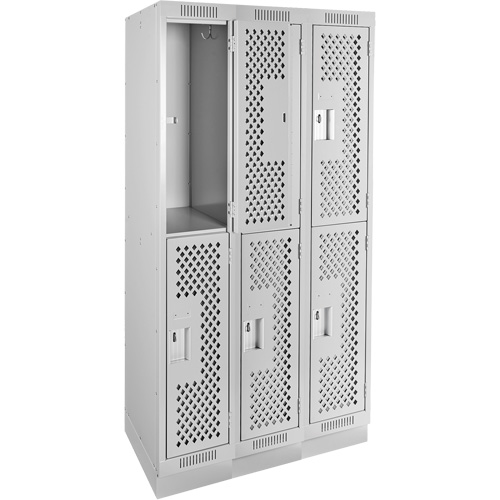 Casiers Clean Line, 2 niveaux, Bloc de 3, 36" x 12" x 76", Acier, Gris, Rivet (assembl&eacute;), Perfor&eacute; Equipex