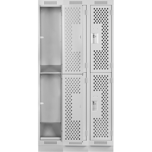 Casiers Clean Line, 2 niveaux, Bloc de 3, 36" x 12" x 76", Acier, Gris, Rivet (assembl&eacute;), Perfor&eacute; Equipex