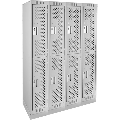 Clean Line Lockers, 2 -tier, Bank of 4, 48" x 12" x 76", Steel, Grey, Rivet (Assembled), Perforated Equipex