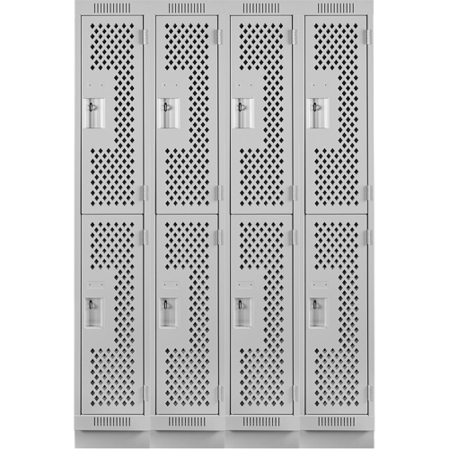 Clean Line Lockers, 2 -tier, Bank of 4, 48" x 12" x 76", Steel, Grey, Rivet (Assembled), Perforated Equipex