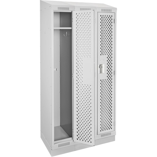 Clean Line Lockers, Bank of 3, 36" x 12" x 82", Steel, Grey, Rivet (Assembled), Perforated Equipex