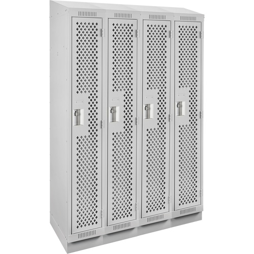 Clean Line Lockers, Bank of 4, 48" x 12" x 82", Steel, Grey, Rivet (Assembled), Perforated Equipex