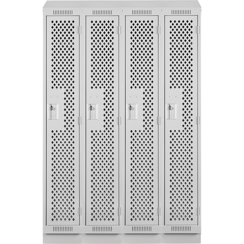 Clean Line Lockers, Bank of 4, 48" x 12" x 82", Steel, Grey, Rivet (Assembled), Perforated Equipex