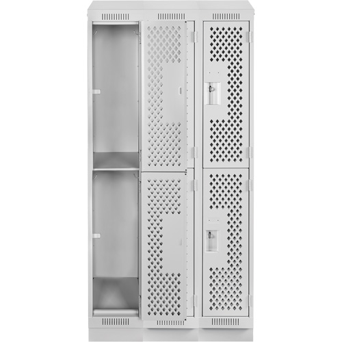 Clean Line Lockers, 2 -tier, Bank of 3, 36" x 18" x 82", Steel, Grey, Rivet (Assembled), Perforated Equipex