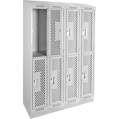 Casiers Clean Line, 2 niveaux, Bloc de 4, 48" x 18" x 82", Acier, Gris, Rivet (assembl&eacute;), Perfor&eacute; Equipex