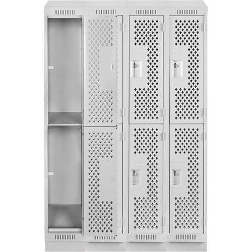 Casiers Clean Line, 2 niveaux, Bloc de 4, 48" x 18" x 82", Acier, Gris, Rivet (assembl&eacute;), Perfor&eacute; Equipex
