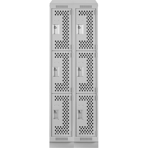 Clean Line Lockers, 3 -tier, Bank of 2, 24" x 15" x 82", Steel, Grey, Rivet (Assembled), Perforated Equipex