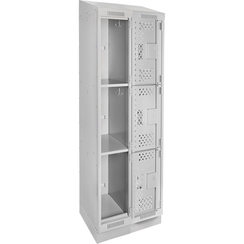 Clean Line Lockers, 3 -tier, Bank of 2, 24" x 15" x 82", Steel, Grey, Rivet (Assembled), Perforated Equipex
