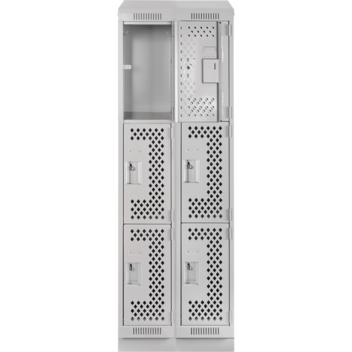 Clean Line Lockers, 3 -tier, Bank of 2, 24" x 15" x 82", Steel, Grey, Rivet (Assembled), Perforated Equipex