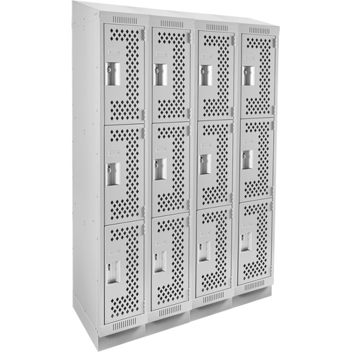 Casiers Clean Line, 3 niveaux, Bloc de 4, 48" x 15" x 82", Acier, Gris, Rivet (assembl&eacute;), Perfor&eacute; Equipex