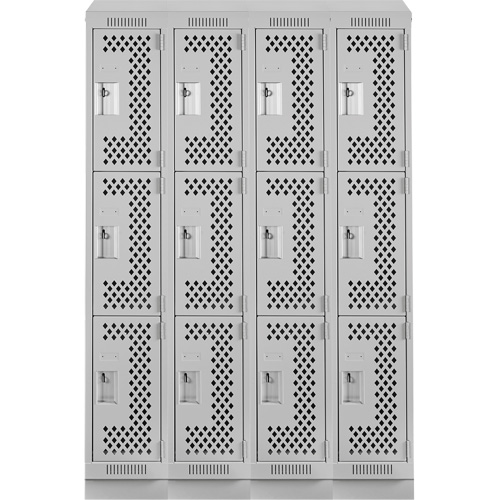 Casiers Clean Line, 3 niveaux, Bloc de 4, 48" x 15" x 82", Acier, Gris, Rivet (assembl&eacute;), Perfor&eacute; Equipex