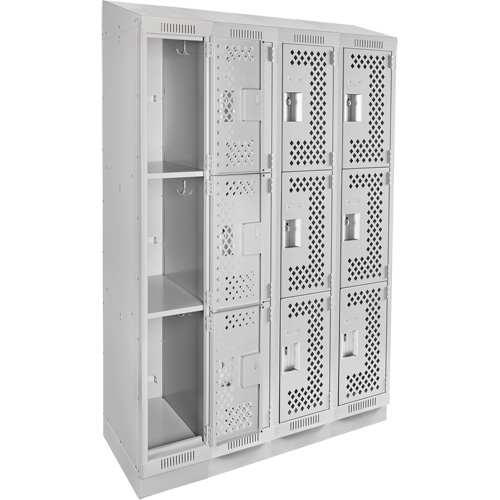 Casiers Clean Line, 3 niveaux, Bloc de 4, 48" x 15" x 82", Acier, Gris, Rivet (assembl&eacute;), Perfor&eacute; Equipex