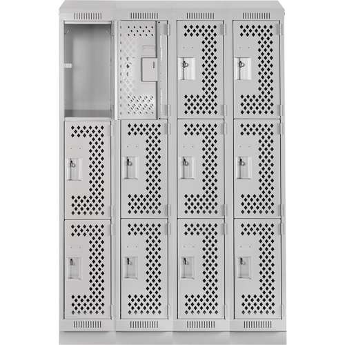 Casiers Clean Line, 3 niveaux, Bloc de 4, 48" x 15" x 82", Acier, Gris, Rivet (assembl&eacute;), Perfor&eacute; Equipex