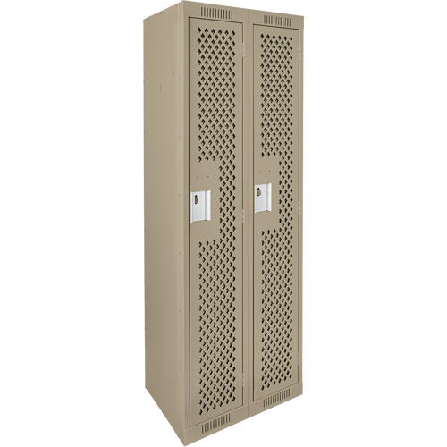 Clean Line Lockers, Bank of 2, 24" x 15" x 72", Steel, Beige, Rivet (Assembled), Perforated Equipex