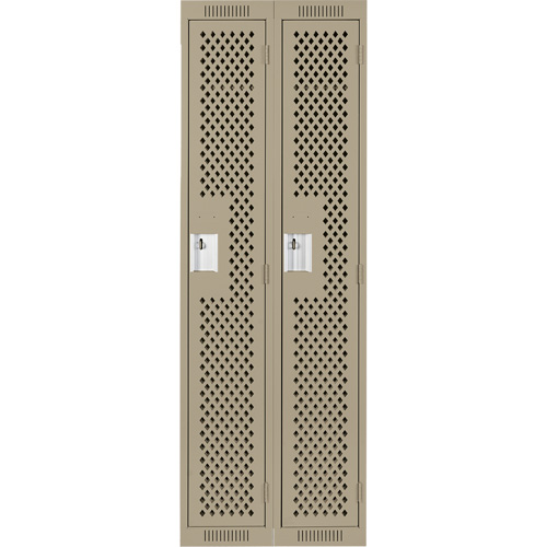 Clean Line Lockers, Bank of 2, 24" x 15" x 72", Steel, Beige, Rivet (Assembled), Perforated Equipex